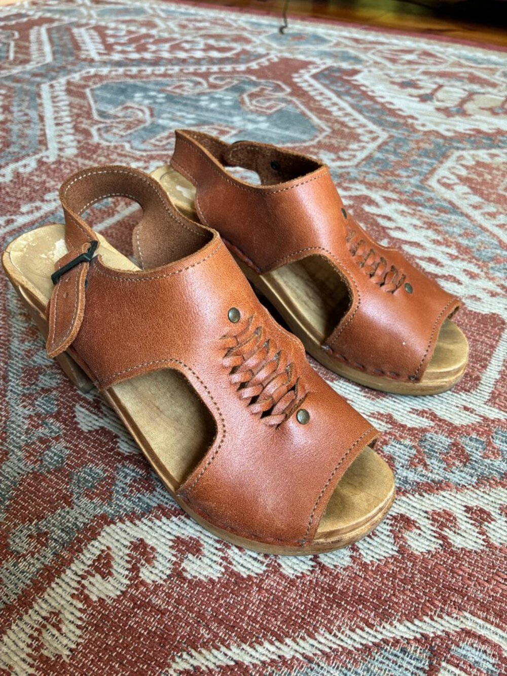 No. 6 Woven Open Toe Sling Back Clogs